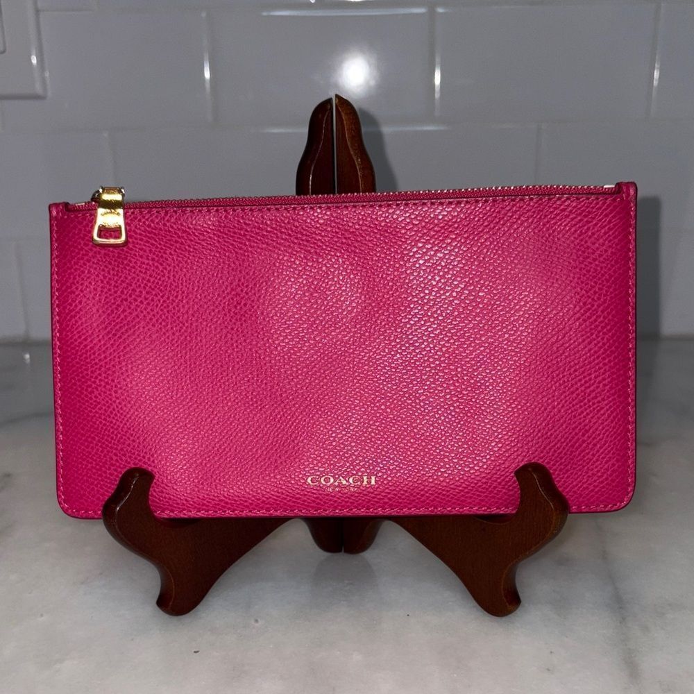 Coach Wristlet Bag Pouch Pink Saffiano Leather Clutch Pouch Wallet
